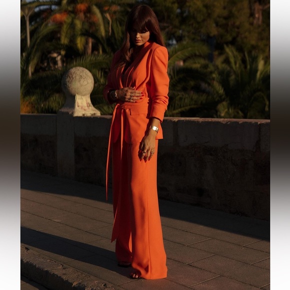 ZARA 2 PIECE BELTED TUXEDO COLLAR BLAZER AND HIGH WAISTED PANTS - Picture 5 of 10